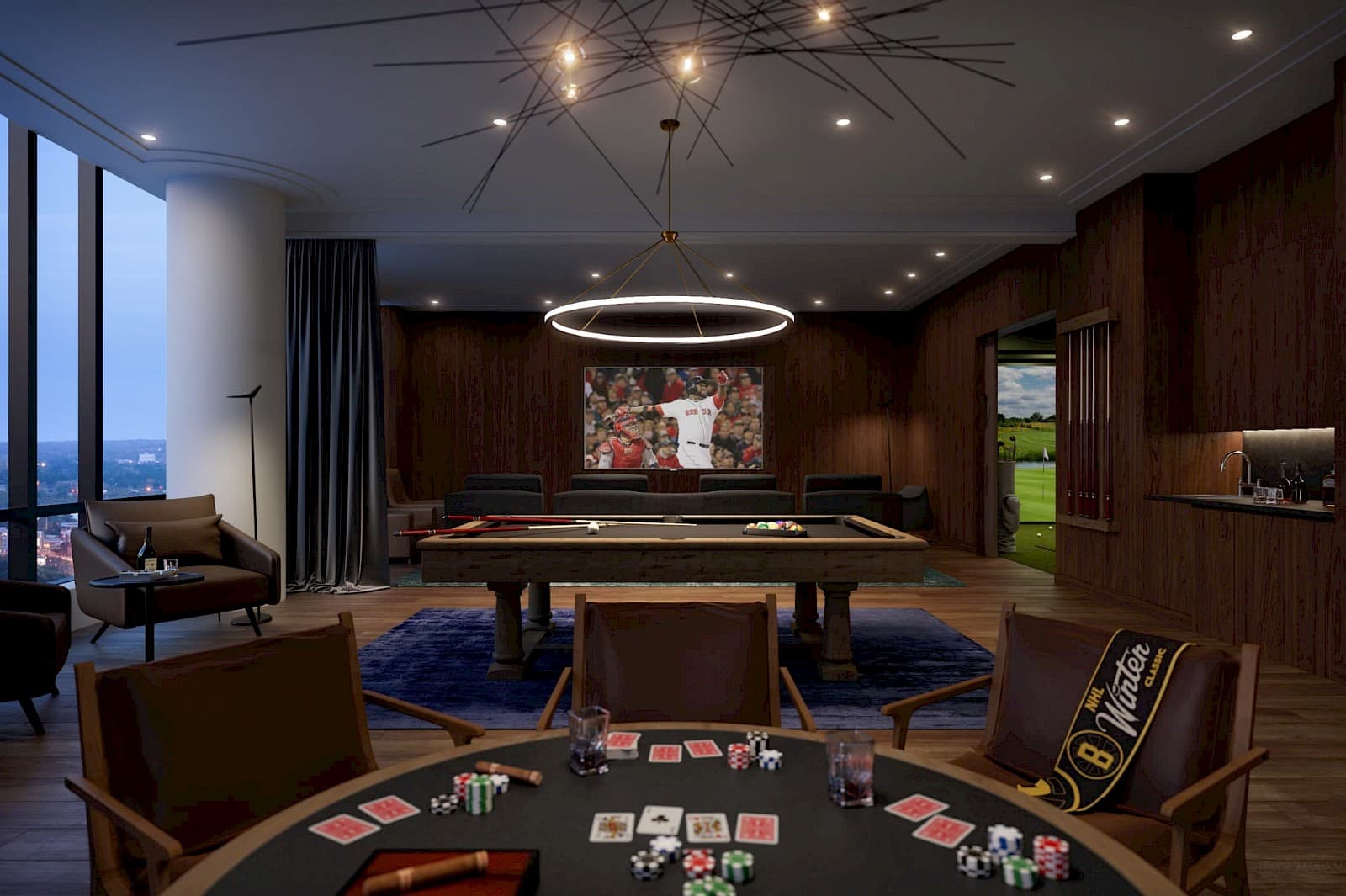 Sports Lounge with Golf Simulator Room